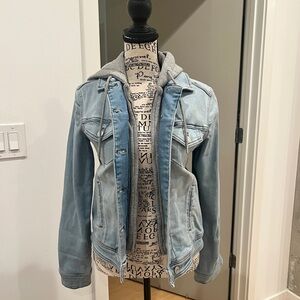 Express Stretch Denim Jacket with Gray Hood